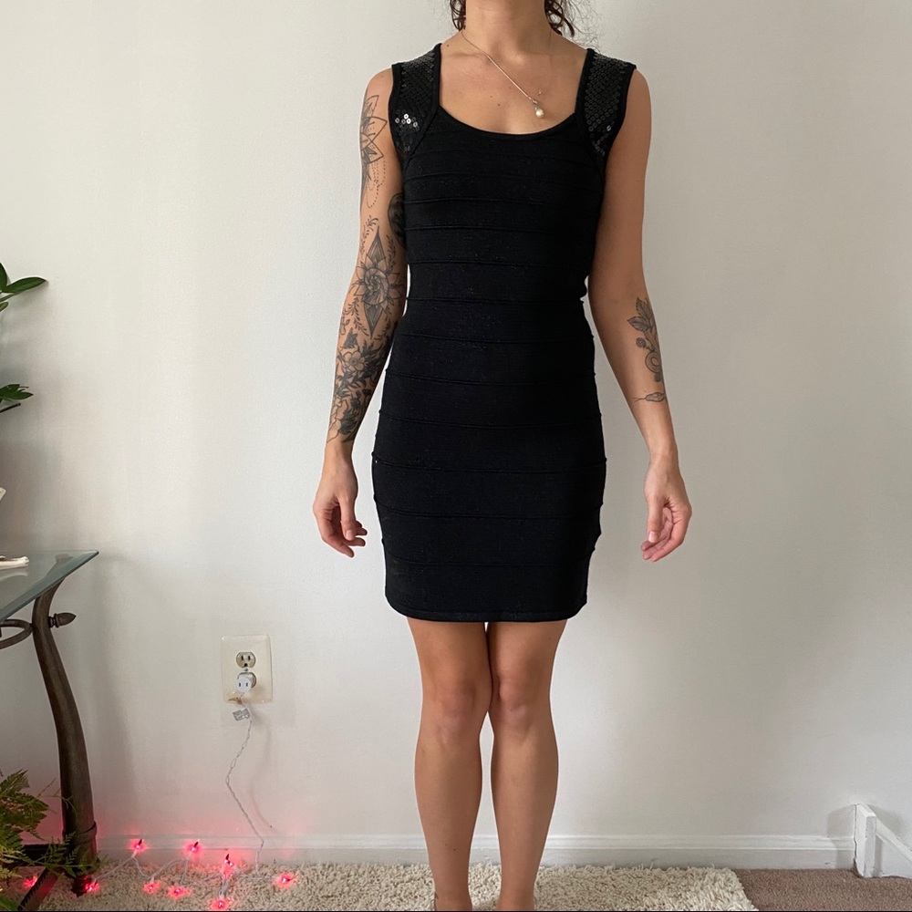 Black sparkly bodycon dress with sequined neckline